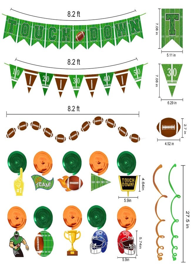 Yunfan Football Party Decorations 25Pcs Brown Green Football Curtains Pre-Assembled Banner Hanging Swirl Spirals for Football Game Day Sunday Night Photo Booth Backdrops Theme Birthday Party Supplies Decors - Image 2